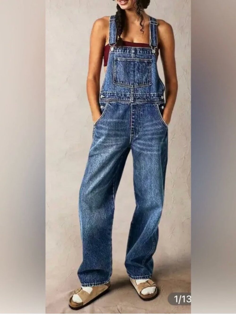 Flamingals Denim Overalls Women's Large Wide Leg Adjustable Strap Jumpsuit
